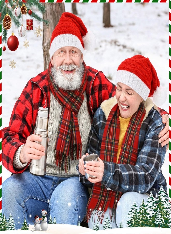 Glitopper 2 Pcs Christmas Santa Hat and Scarf Set Red Black Buffalo Plaid Scarf Santa Hat with Poms for Women Gifts Winter(Red and Green Checkered) - Image 3